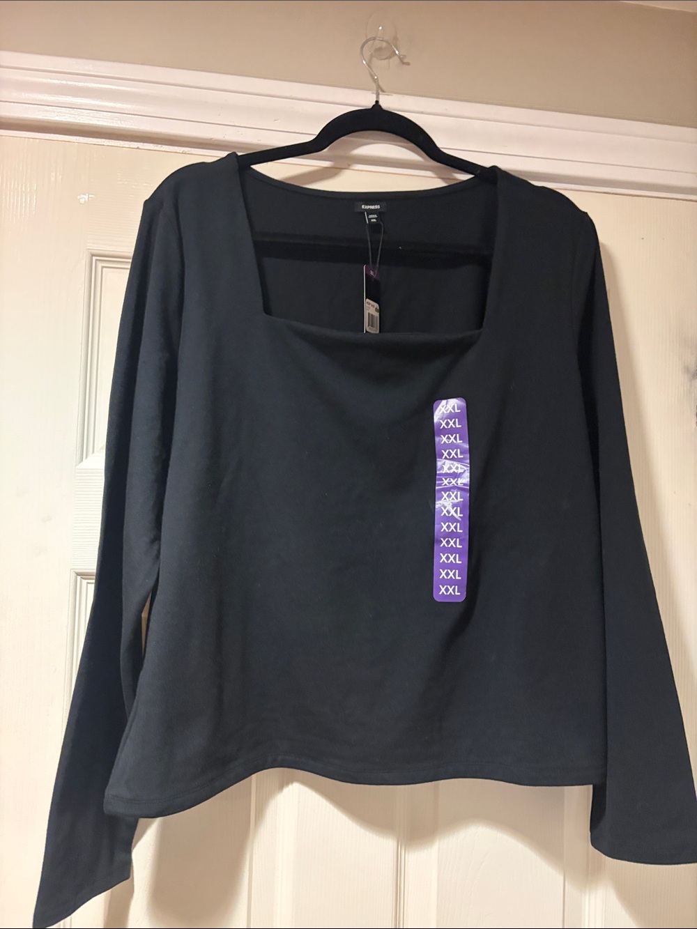 Express Double Lined Long Sleeve Square Neck Top in Black XXL